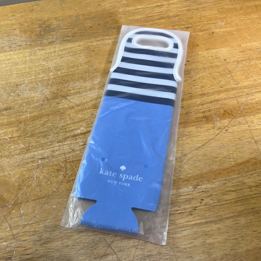 Kate Spade New York Blue Nautical Striped Beverage Sleeve Koozie with Handle